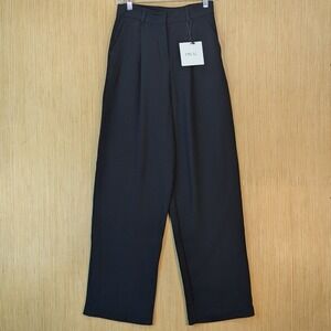 Piral Womens High Waisted Wide Leg Pleated‎ Trousers Black XS Minimalist Career